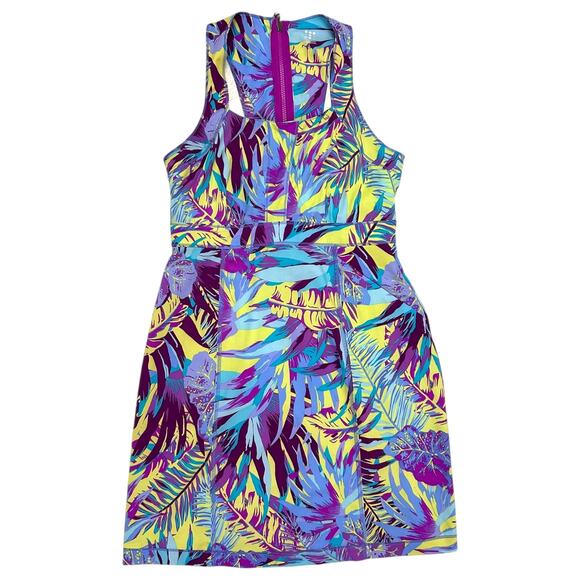 Title Nine Arabella Athletic Dress Tropical Leaf Purple Sleeveless Mini 4 Small - Picture 1 of 5